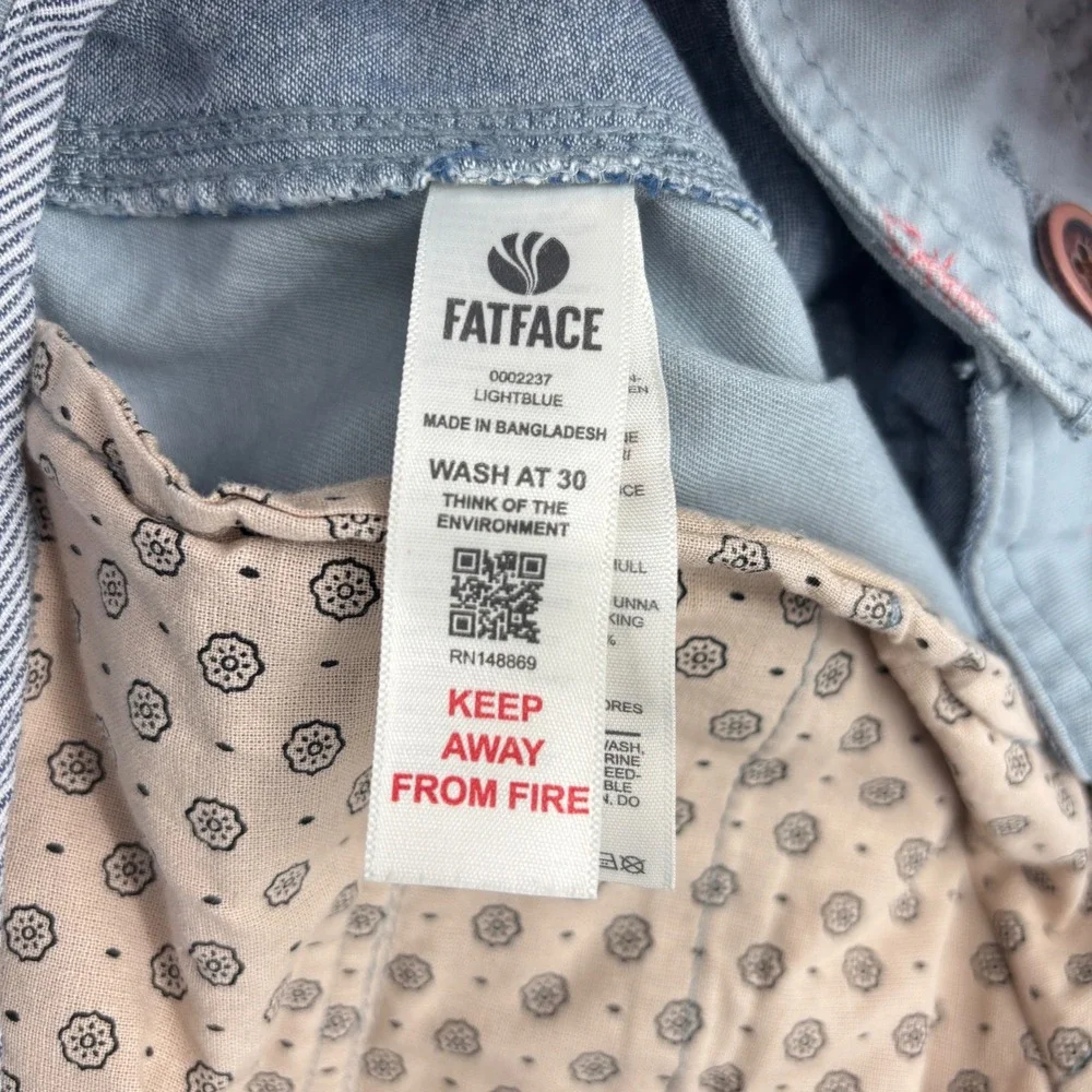 FatFace Lobster Print Chino Shorts Mens 36 Light Blue Novelty Cotton Twill